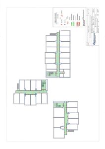 Etasjeplan eller romfordeling for en bygning, med visuell oppgave for ventilasjon og varme.