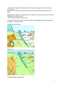 Bildet viser to utsnitt av R-plan og K-plan (situasjonsplaner) som illustrerer eiendomsforhold, bygningstyper og tomtedeling i et område.