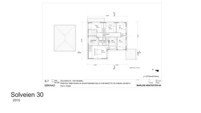 Etasjeplan (2. etasje) med romfordeling, mål og areal for en bolig.