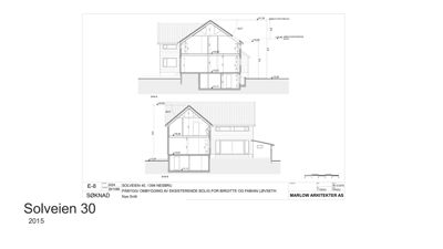 Bildet viser to snittegninger (Snitt A og Snitt B) av en bolig, med mål og høydeangivelser.