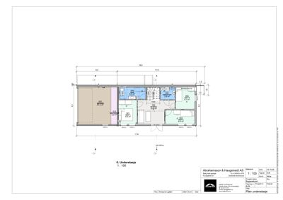 Etasjeplan for 0. Underetasje med romfordeling, mål og funksjonsbeskrivelser.