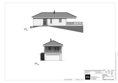 Bildet viser fasadetegninger for en bolig, med utsikt mot nord og vest.