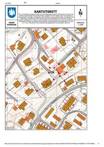 Kartutsnitt (situasjonskart) fra Asker kommune som viser eiendomsgrenser, høydemålerlinjer og nabolag.