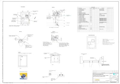 Detaljtegning av en pumpestasjon med oppriss, snitt og detaljer for utstyr og konstruksjon.