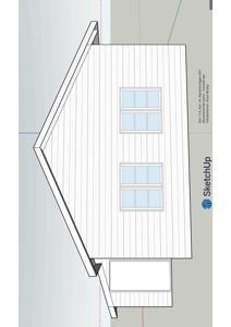 Fasadetegning av en eksisterende hytte sett fra øst (Nydalenvegen 551).