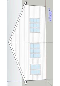 Fasadetegning som viser bygningens utside sett fra nord, med vinduer og taklinjer.