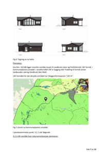Bildet viser en situasjonsplan (Fig. 7) som illustrerer arealdelen i kommuneplassen, med en markert tomt (Gnr/bnr. 20/168) og områder med LNF-formål.