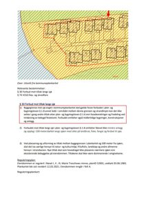 Et utsnitt fra et kommuneplankart som viser eiendomsgranser, byggegrenser og reguleringer langs sjøen.