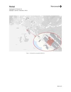 Kartutsnitt av et prosjektområde med topografi og bygningsplassering