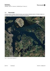 Satellittkart som viser beliggenheten av et planområde i Jørpeland, med utvidet visning av Stavanger og Sandnes.
