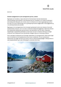 Fotografi av et eksisterende rødt fiskerøst plassert ved kysten med fjell i bakgrunnen, som illustrerer bygningens kontekst.