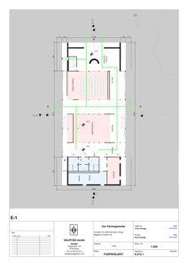 Etasjeplan (E-1) som viser romfordeling, dimensjoner og orientering for et forprosjekt.