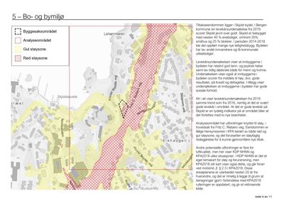 Kart over Skjold bydel som viser analyse- og byggesaksområde, samt støysoner (gul og rød støysone) og veinett.