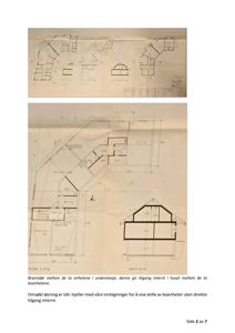 Bildet viser en tegning med etasjeplan (PLAN U. ETG.) og et snitt (SNITT A-A) av en bolig. Det er også en tekstbeskrivelse under tegningen.