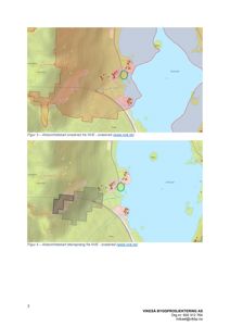 Bildet viser to kart (Figur 3 og Figur 4) som illustrerer aktsomhetskart for snøskred og steinsprang fra NVE. Disse er geografiske oversikter over fareområder i et landskap.