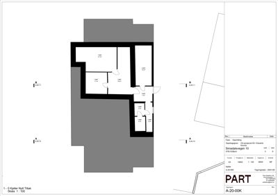 Etasjeplan for kjelleretasje (0) som viser romfordeling, arealer og veggkonstruksjoner.