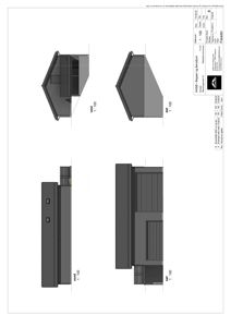 Fasadetegning som viser bygningens utseende fra fire sider (nord, sør, øst, vest) med skala 1:100.