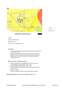 Kart som viser støykartlegging (vurdering av veistøy) for et prosjekt i Flekkefjord kommune.