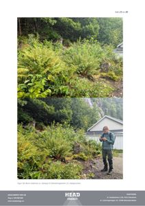 Fotografier av et garasjeplass på bakgrunnen til Glendrangeveien 21, med en person som står på stedet.