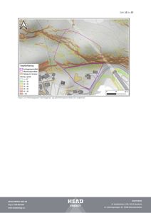 Kart som viser et kartleggingsområde med overlappende høydekurver og en fargekoding for helningsgrader.