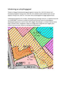 Situasjonsplan som viser eiendomsgranser, arealer (daa) og detaljreguleringsområder (BKB5, ST2, etc.) for en utbyggingsplan.
