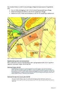 Et utklipp fra et kommunekart som viser eiendomsnummer, grenser og byggefelt.