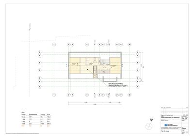 Etasjeplan (Plan 2. etasje) som viser romfordeling, vegger og dimensjoner for en bruksendring av loft.