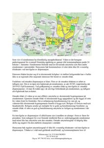 Et kart som viser eiendomsgrenser, arealbruk og en markert tomt med en pinne.