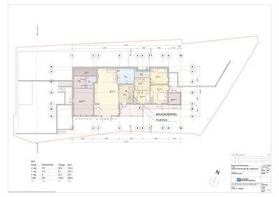Etasjeplan (Plan D. etasje) som viser romfordeling, bruksendringer og dimensjoner for en leilighet.