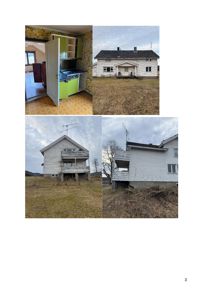 En samling av fire fotografier som viser en eksisterende bygning fra ulike vinkler (interiør og eksteriør).