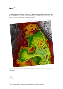 Et kart som viser et terrengmodell (laserdata) med høydeforskjeller, samt plassering av gater og planlagte bygg.