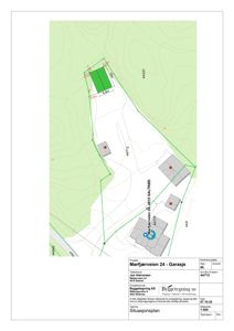 Situasjonsplan som viser tomtens form, grenser, høydemålerkurver og plassering av bygninger i forhold til nabolag.