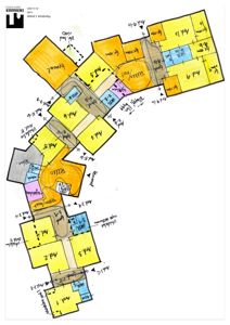 Plantegning (planskisse) av 1. etasje som viser romfordeling, funksjoner og arealer.
