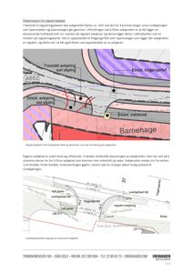 Reguleringskart som viser foreslåtte tiltak og elementer med innvirkning på avkjørsel, inkludert eksisterende og nye vegforhold, fotgjengerfelt og trafikkosk.