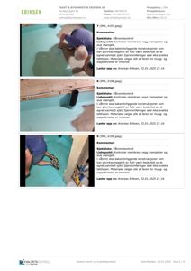 Fotografier fra en våtromskontroll som viser arbeid med vannmembran og sluk mansjett.