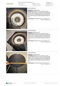 Fotografier fra en sjekkliste for våtromskontroll, som viser sluk og gulv med mål og notater om plassering og høyde.