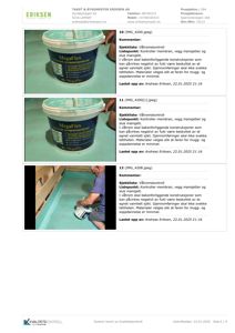 Fotografier fra en våtromskontroll som viser en grønn smøremembran (MegaFlex) på gulv og vegger, samt en person som arbeider med installasjonen.