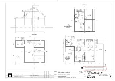 Plantegning som viser romfordeling og etasjer for en bolig (1. etg, 2. etg, kjeller).