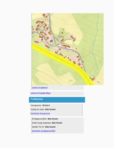 Kart over et område med bygninger, veier og terrengform, inkludert trafikkdata og lenker til støykart og Google Maps.