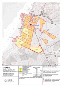 Et gårdskart som viser eiendomsdata, arealtall og eiendomsgrenser for et område ved Kårhuset.