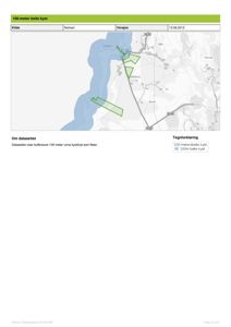 Et kart som viser et 100-meter belte langs kysten, inkludert veier og geografiske navn.