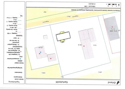 Situasjonsplan (Kartutsnitt) som viser tomtens grenser, nabolag, veier og eksisterende bygninger.