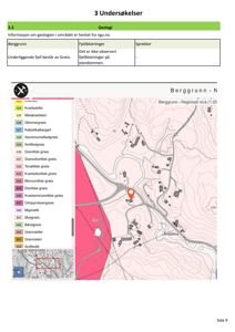 Bildet viser en geologisk kartvisning (situasjonsplan) som viser berggrunn og fjellbloittninger i et område.