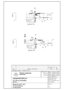 Teknisk tegning som viser boreprofiler og soneringsdata for en byggesak.
