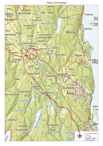 Oversiktskart over et geografisk område med topografi, veier og byer.