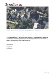 Luftfoto av eiendom med hus og garasje, med en blå pil som peker mot eiendomsgrensen mot Kronstadveien.