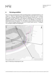 Et kart som viser plassering av beregningsnitt (Snitt 1 og Snitt 2) i forhold til et område med konturlinjer (Orrsplassen) og en vei (Nedreveien).