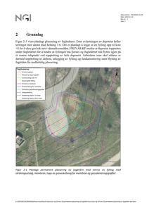 Fotografi av et terrengområde med overlagte tegninger som viser planlagt plassering av fugletårn og fylling.