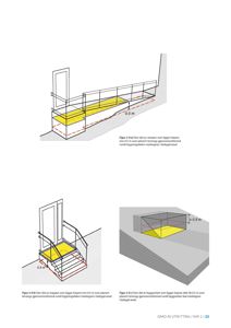 Teknisk detaljtegning som viser hvordan ramper og trapper skal plasseres i forhold til terrengnivået (minst 0,5 m over planert terrengnivå).