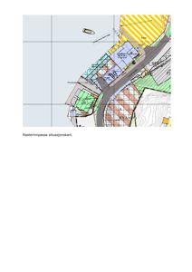Situasjonsplan som viser tomtens grenser, naboeiendommer, veier og bygningers plassering i forhold til hverandre.
